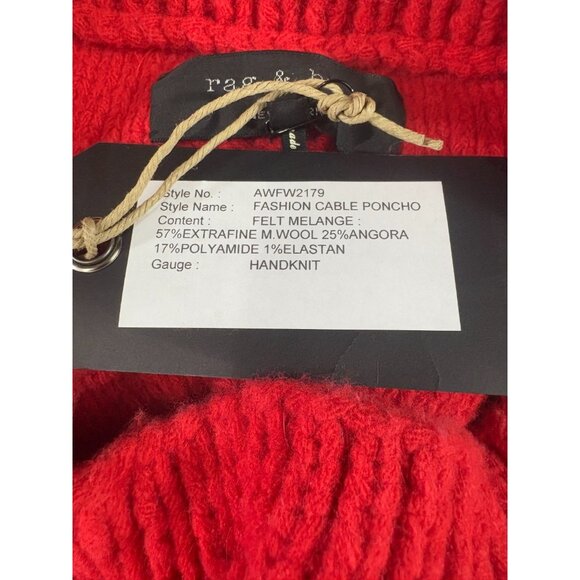 Rag and Bone Handknit fashion cable poncho wool angora blend sz S New color red - Picture 3 of 5